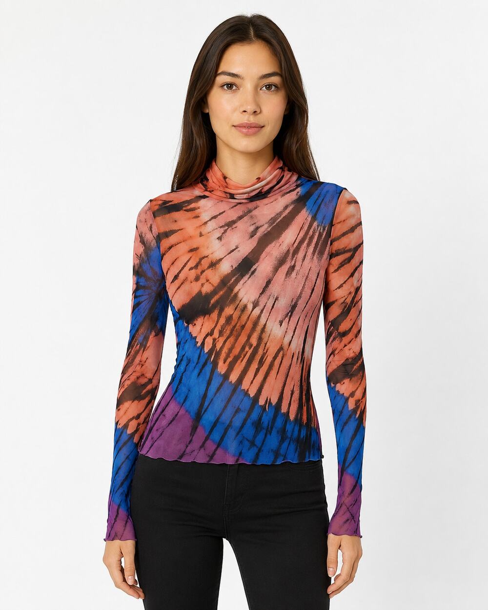 AFRM Blue Halo Placement Mesh Turtleneck Top NWT available xs small med large